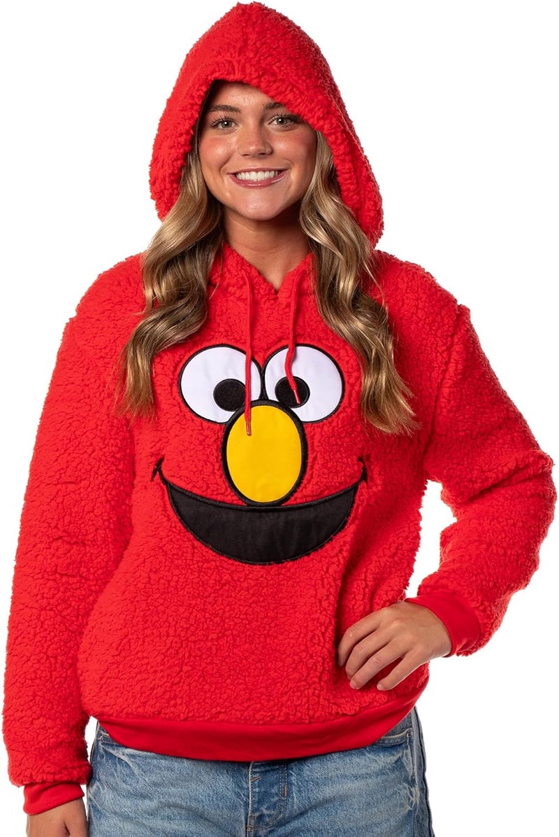 Bio World Sesame Street Women's Elmo Embroidered Patch Big Face Plush Fleece Long Sleeve Adult Costume Pullover Hoodie - Image 4